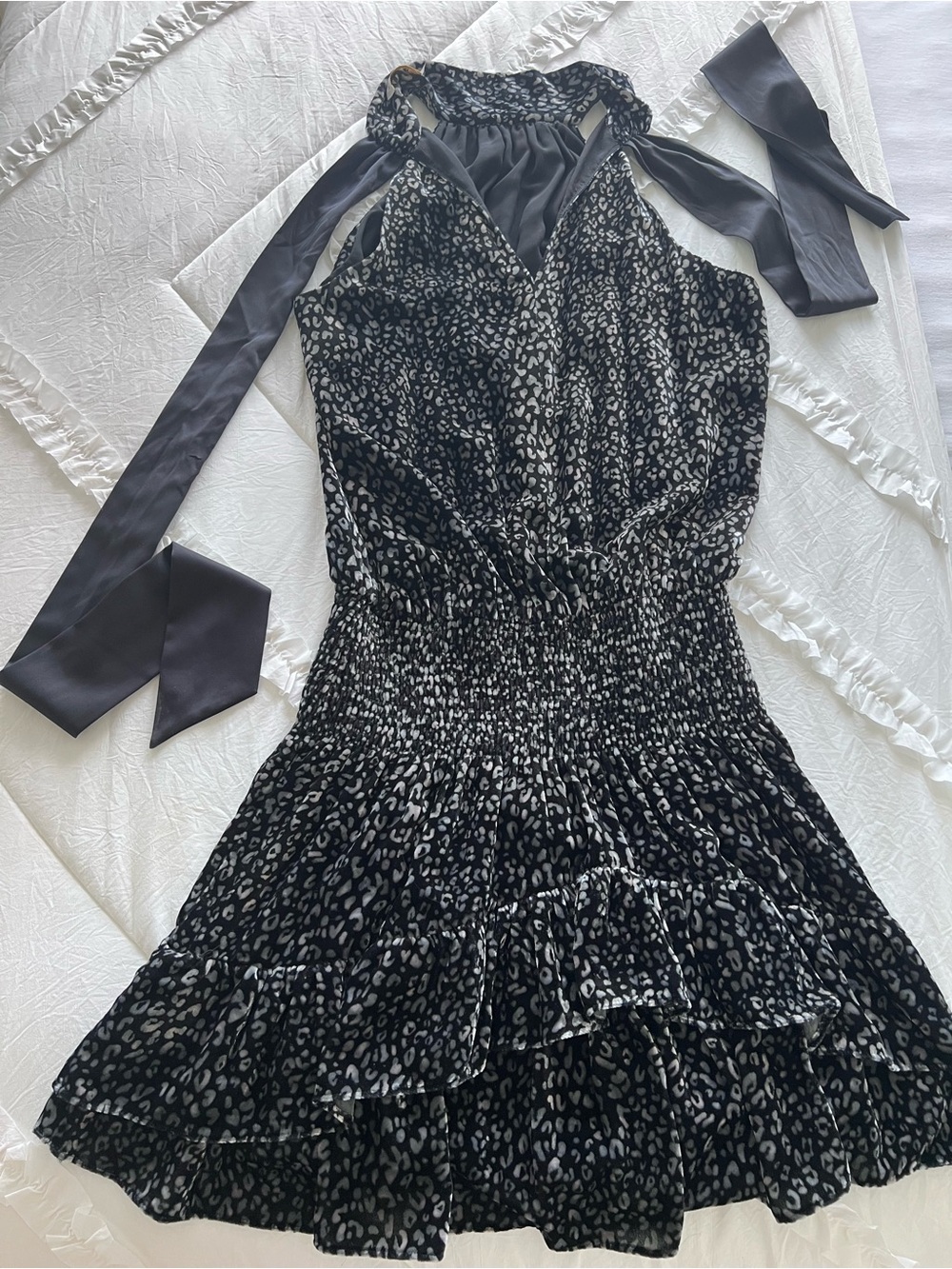 Ramy Brook (New York) Black & Gray Animal Print Halter Velvet Dress